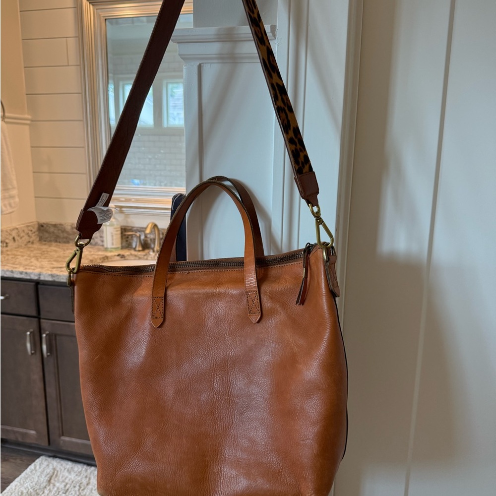 Madewell Brown Crossbody Bag with Leopard Strap